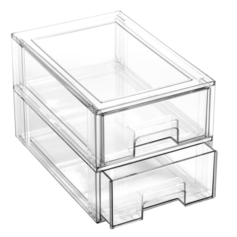 BINO | Stackable Storage Drawers, Small - 2 Pack, Clear | THE CRATE COLLECTION | Storage Bins With Drawers | Bathroom Organizers | Under Sink Organizer | Vanity Cabinet Home Organization - Image 1