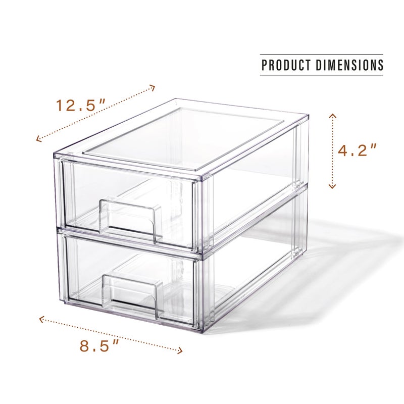BINO | Stackable Storage Drawers, Small - 2 Pack, Clear | THE CRATE COLLECTION | Storage Bins With Drawers | Bathroom Organizers | Under Sink Organizer | Vanity Cabinet Home Organization - Image 2