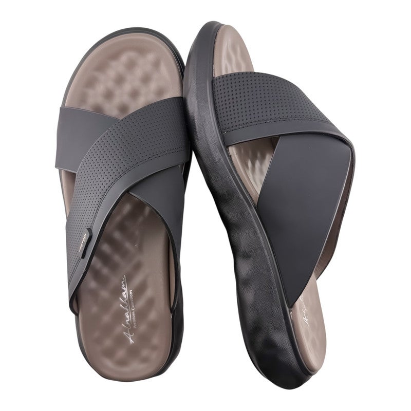 AET A E T Handmade Arabic Sandals For Men | Outdoor Mens Slippers | Everyday Flip Flops Open Toe | Arabic Genuine Leather With Buckle| New Arabic Design | Multicolor Footbed | Comfortable & LightWeight - Image 2