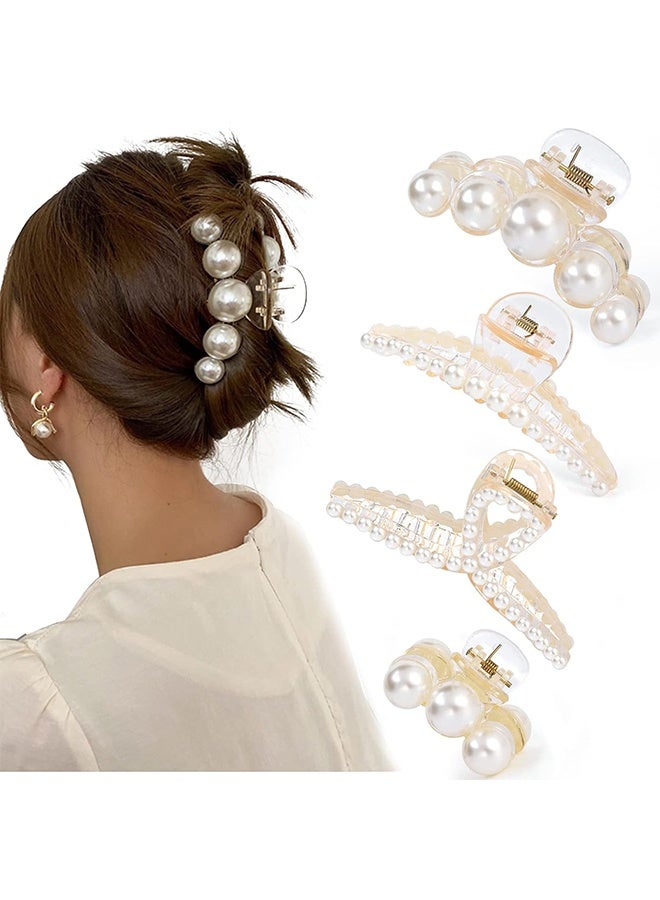 GIFT 4 PCS Large Pearl Hair Claw Clips for Women Girls, Hair Barrette Clamps for Thick Thin Hair, Fashion Hair Accessories Headwear Styling Tools for Party Wedding - Image 1