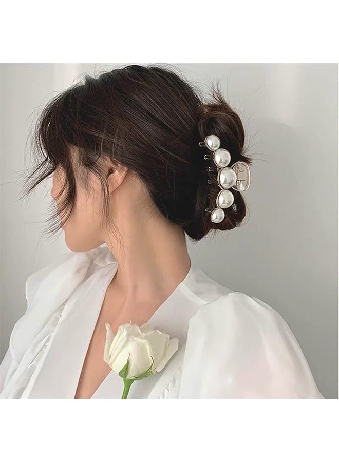 GIFT 4 PCS Large Pearl Hair Claw Clips for Women Girls, Hair Barrette Clamps for Thick Thin Hair, Fashion Hair Accessories Headwear Styling Tools for Party Wedding - Image 3