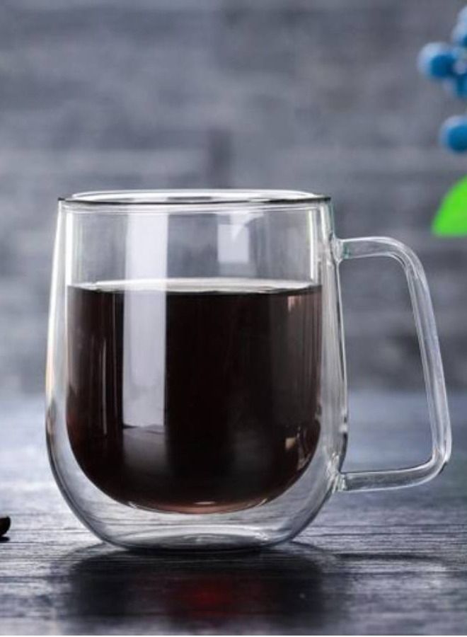 Double Wall Heat Resistant Glass Cup Milk Juice Insulation Drinking Mug - with handle  - Image 1