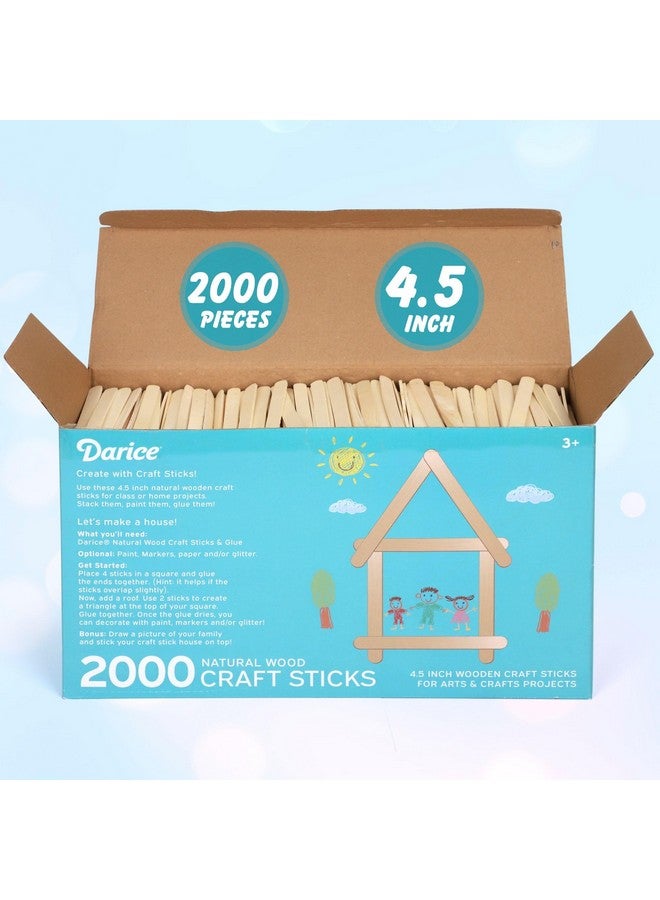 داريس مجموعة داريس من 2000 قطعة من أعواد المصاصة، مصنوعة من خشب طبيعي، مقاس 4.5 بوصة، مناسبة للأعمار من 3 سنوات فما فوق - Image 2