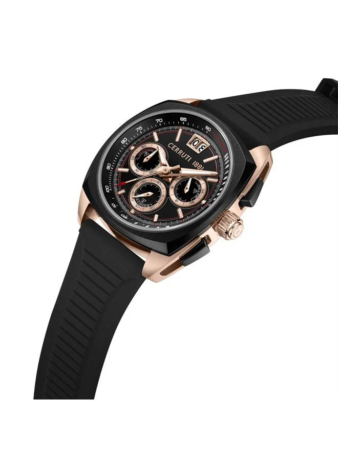 شيروتي 1881 Cuneo 41.3mm Black Dial Silicone Strap Chronograph Watch For Men