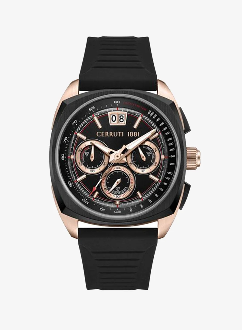 شيروتي 1881 Cuneo 41.3mm Black Dial Silicone Strap Chronograph Watch For Men