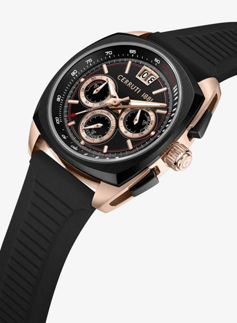 شيروتي 1881 Cuneo 41.3mm Black Dial Silicone Strap Chronograph Watch For Men