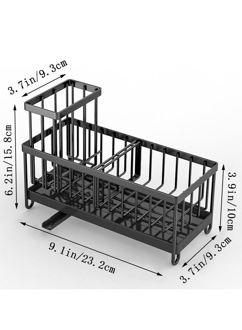 Sunspire Kitchen Sink Sponge Rack with Drain Tray,Sink Organiser with High Brush Holder,Kitchen Countertop Organiser and Storage Essentials,Rustproof 304 Stainless Steel,Soap Dispenser (Black) - Image 5