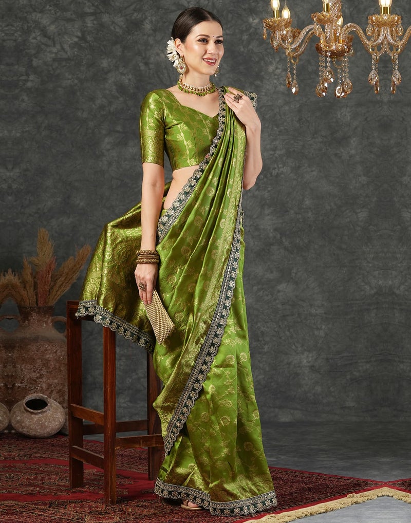 SIRIL Women's Soft Silk Banarasi Saree with Unstitched blouse Piece (4032S666_Green) - Image 2