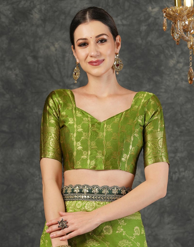 SIRIL Women's Soft Silk Banarasi Saree with Unstitched blouse Piece (4032S666_Green) - Image 5