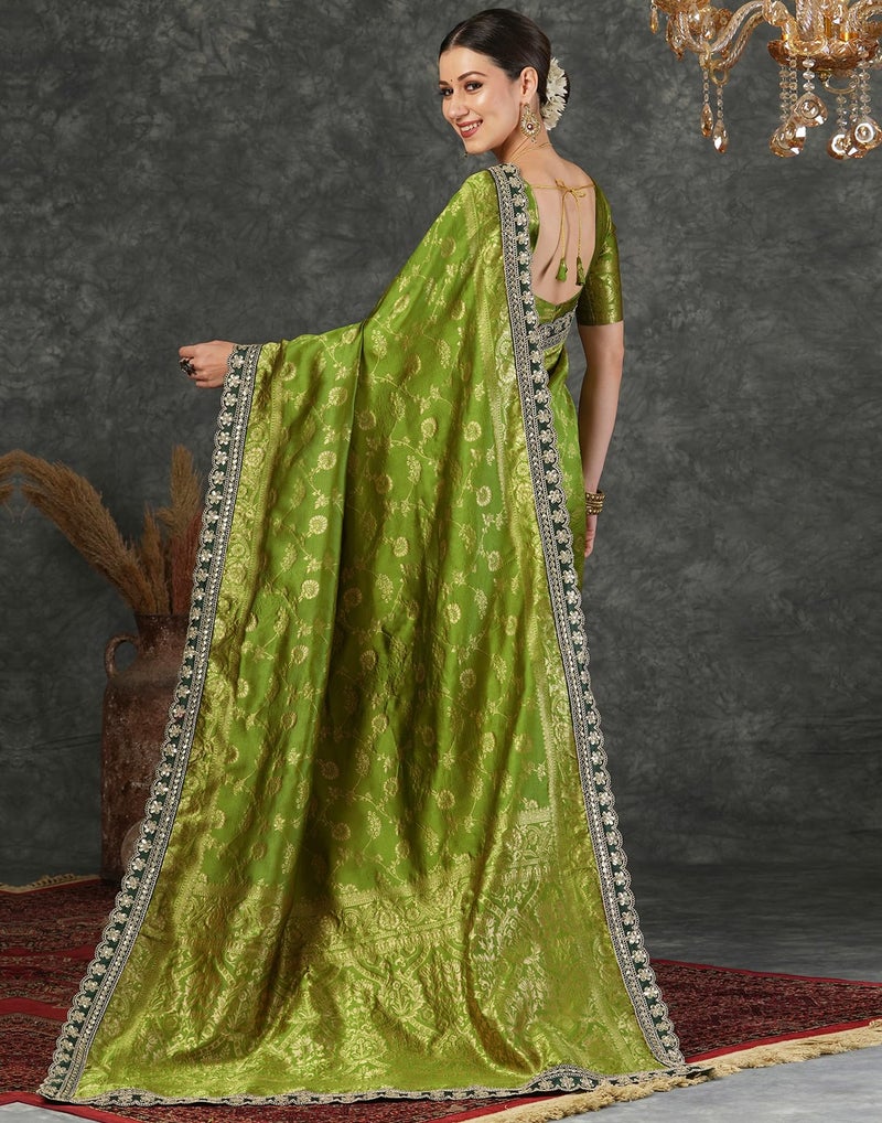 SIRIL Women's Soft Silk Banarasi Saree with Unstitched blouse Piece (4032S666_Green) - Image 3