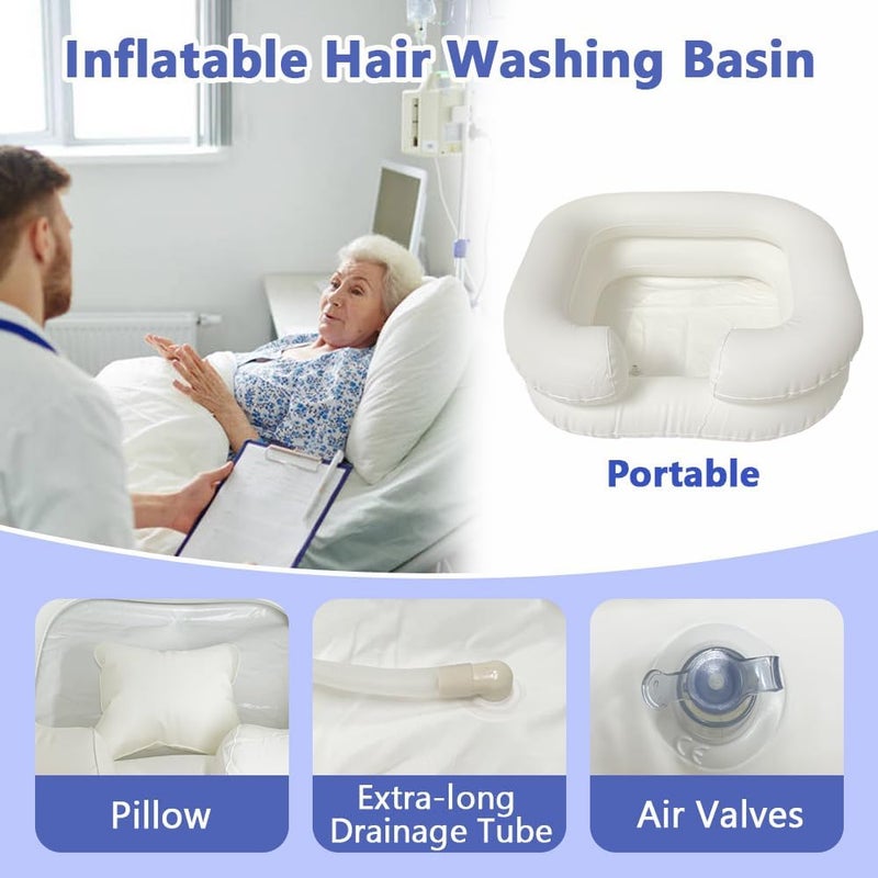 SunMelt Inflatable Shampoo Basin Set - Portable Bedside Shower System Hair Washing for Disabled Elderly Bed Easy, Bedridden, Pregnancy or Patient(4 Items Include) - Image 2