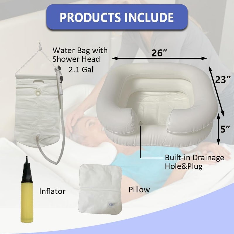 SunMelt Inflatable Shampoo Basin Set - Portable Bedside Shower System Hair Washing for Disabled Elderly Bed Easy, Bedridden, Pregnancy or Patient(4 Items Include) - Image 3
