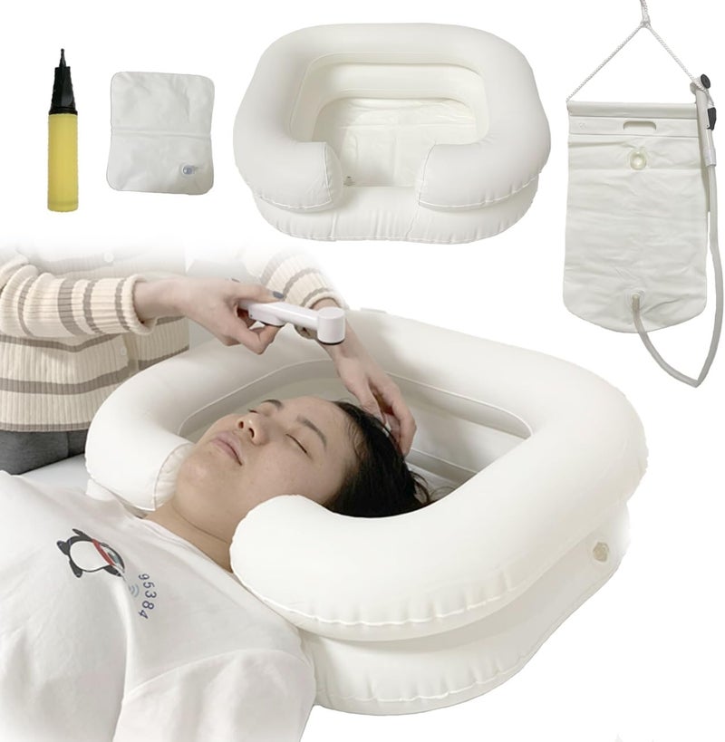 SunMelt Inflatable Shampoo Basin Set - Portable Bedside Shower System Hair Washing for Disabled Elderly Bed Easy, Bedridden, Pregnancy or Patient(4 Items Include) - Image 1