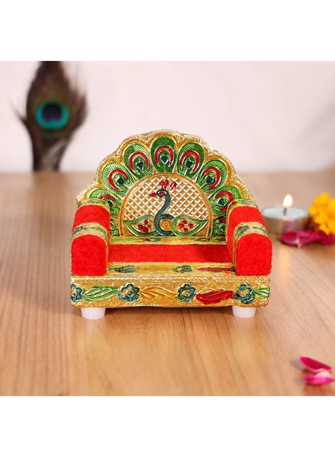 Aksharveda Ladu Gopal Jhula | Krishna Chair Sinhasan for Laddu Gopal | Bright Red and Golden Chair | Size 0-1 - Image 1