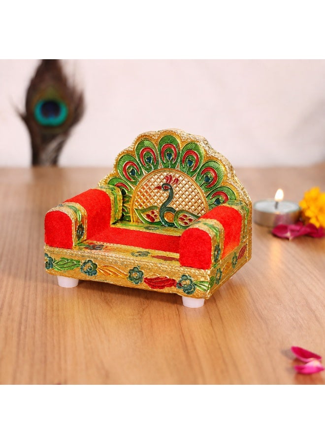 Aksharveda Ladu Gopal Jhula | Krishna Chair Sinhasan for Laddu Gopal | Bright Red and Golden Chair | Size 0-1 - Image 2