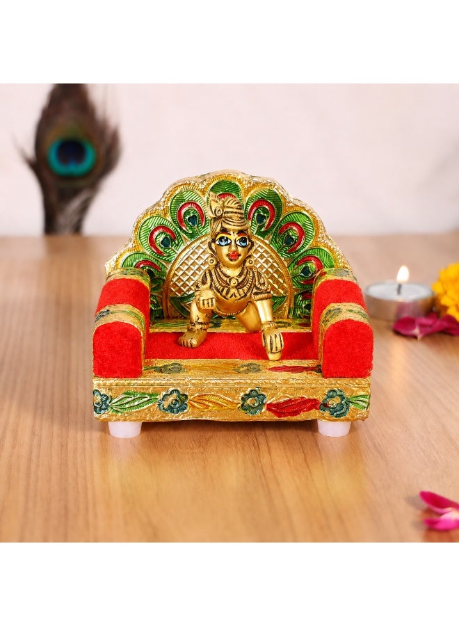 Aksharveda Ladu Gopal Jhula | Krishna Chair Sinhasan for Laddu Gopal | Bright Red and Golden Chair | Size 0-1 - Image 3