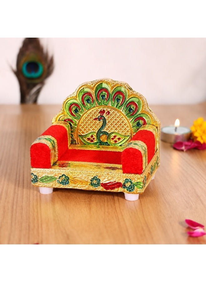 Aksharveda Ladu Gopal Jhula | Krishna Chair Sinhasan for Laddu Gopal | Bright Red and Golden Chair | Size 0-1 - Image 4
