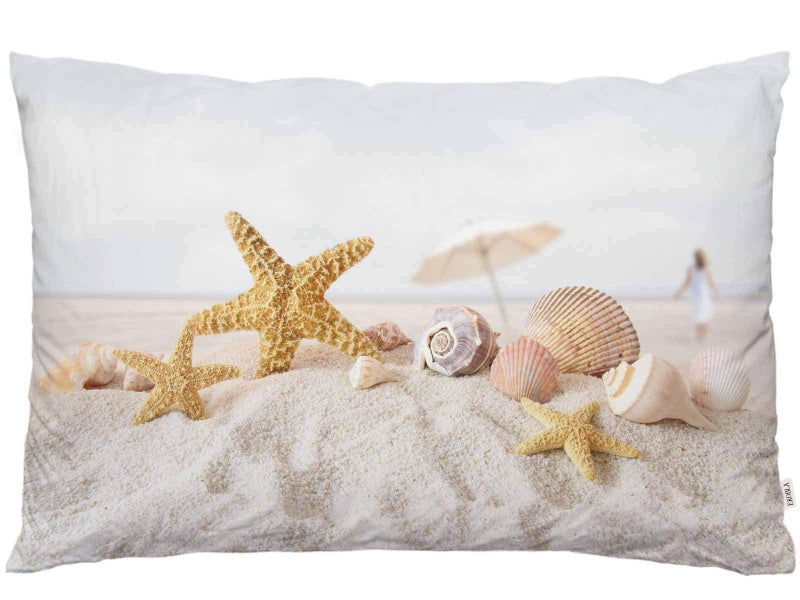 EKOBLA Throw Pillow Cover Sandy Beach Tropical Ocean Sea Waves Starfish Shell Exotic Holiday Coastal Decor Lumbar Pillow Case Cushion for Sofa Couch Bed Standard Queen Size 20x30 Inch
