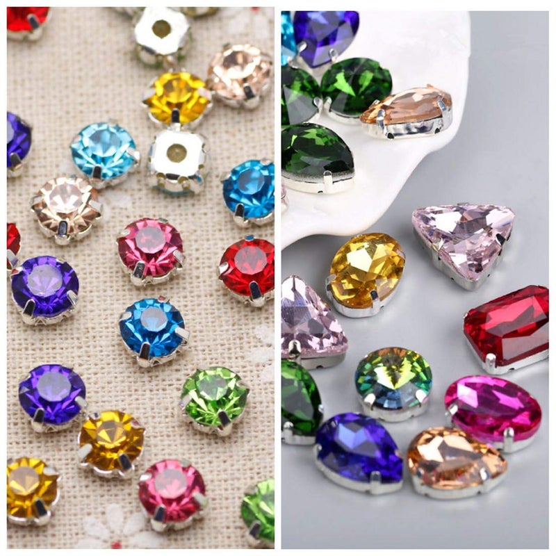 Choupee Sew On Rhinestones, Choupee 130PCS Sew On Glass Rhinestone Metal Back Prong Setting Sewing Claw Rhinestone Mixed Shapes for Costume, Clothes, Garments, Dress, Earring, Belt and Shoes - Image 5