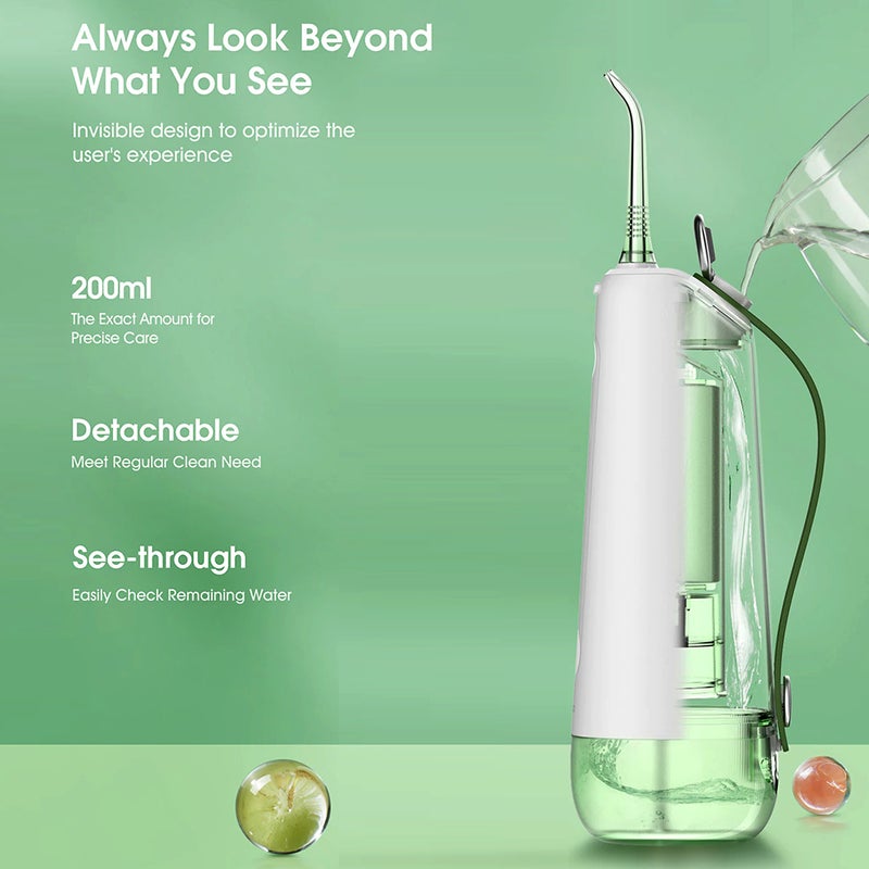 Water Flosser: 200ml Green Water Tank, 5 Adjustable Modes With Unique Sensitive Mode - IPX7 Waterproof, 4 Nozzles, Intelligent Timing For Sensitive Gums Oral Hygiene & Gum Health - Image 3