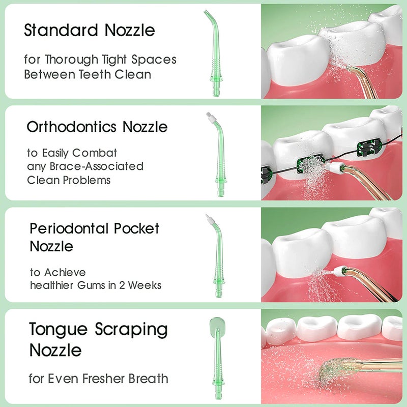 Water Flosser: 200ml Green Water Tank, 5 Adjustable Modes With Unique Sensitive Mode - IPX7 Waterproof, 4 Nozzles, Intelligent Timing For Sensitive Gums Oral Hygiene & Gum Health - Image 5