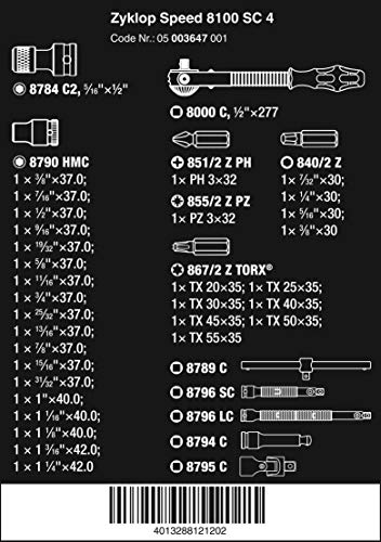 Wera 5003647001 Zyklop 8100 SC 4 12Inch SAE Ratchet Set 38Piece - Image 3