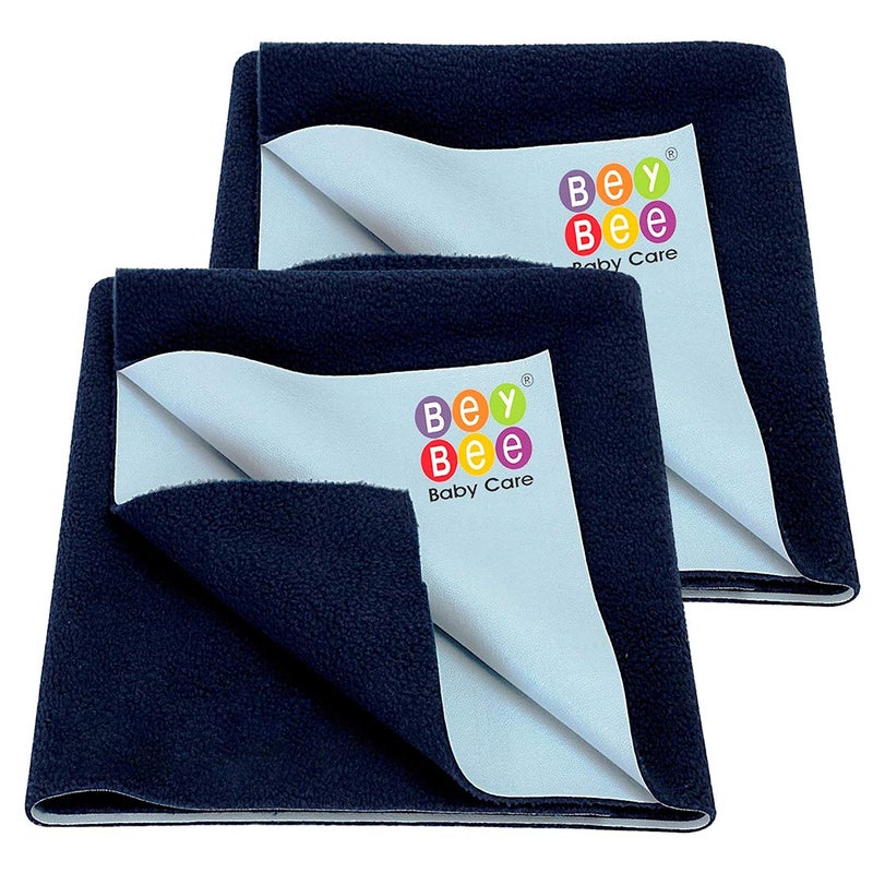 Bey Bee BeyBee Waterproof Quick Dry Sheet for Baby|Anti-Piling Fleece Extra Absorbent Washable Matress Protector| Baby Bed Protector Sheet for Toddler, (Medium Pack of 2, 70x100cm, Dark Blue) - Image 1