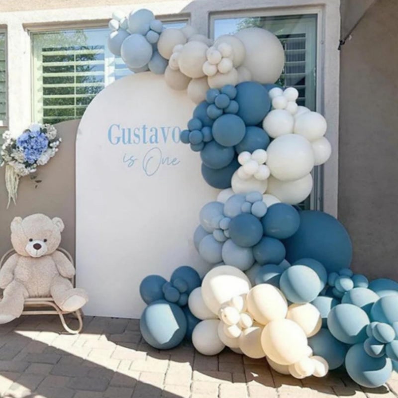 Vztipki Dusty Blue Balloon Garland Kit - 167pcs Balloon Arch kit with Dusty Blue, Sand White, White Balloons - Perfect for Baby-shower Wedding Boy Birthday Party Decoration - Image 1