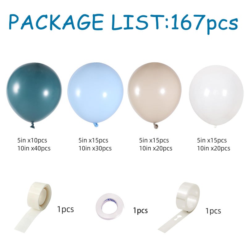Vztipki Dusty Blue Balloon Garland Kit - 167pcs Balloon Arch kit with Dusty Blue, Sand White, White Balloons - Perfect for Baby-shower Wedding Boy Birthday Party Decoration - Image 2