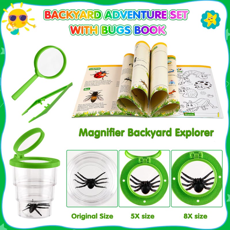 INNOCHEER طقم استكشاف الأطفال من INNOCHEER وطقم صيد الحشرات وبدلة السفاري، مجموعة استكشاف خارجية مع قبعة، سترة، شبكة فراشات وكتاب حشرات للأولاد والبنات من 3-12 سنة (أخضر تمويهي) - Image 4