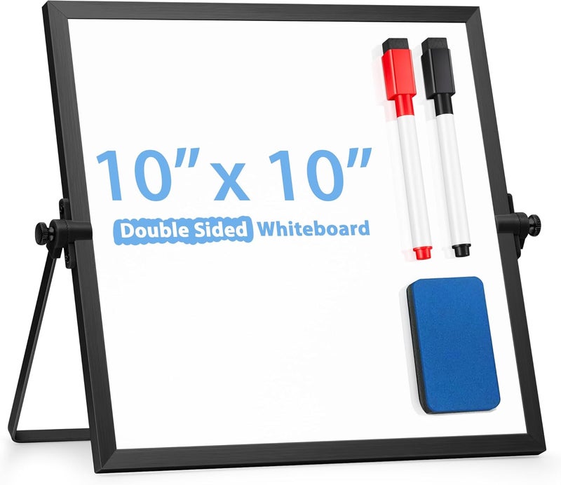 ARCOBIS Small WhiteBoard with Stand 10" X 10", Magnetic Double-Sided Dry Erase White Board Easel for Desk Students Home Office,Black - Image 1