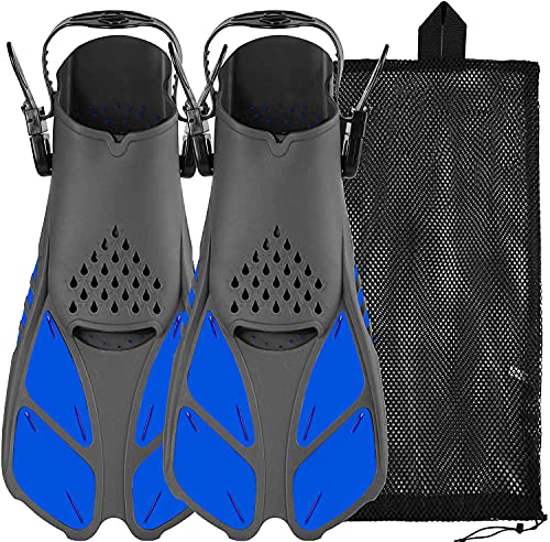 Sugaroom Snorkel Fins, Swim Fins with Adjustable Buckles, Open Heel, Travel Size Short Flippers for Snorkeling, Swimming and Scuba Diving, Diving Fins with Mesh Bag for Adult Men Women Kids - Image 1