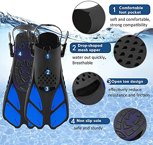Sugaroom Snorkel Fins, Swim Fins with Adjustable Buckles, Open Heel, Travel Size Short Flippers for Snorkeling, Swimming and Scuba Diving, Diving Fins with Mesh Bag for Adult Men Women Kids - Image 4