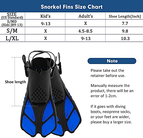 Sugaroom Snorkel Fins, Swim Fins with Adjustable Buckles, Open Heel, Travel Size Short Flippers for Snorkeling, Swimming and Scuba Diving, Diving Fins with Mesh Bag for Adult Men Women Kids - Image 2