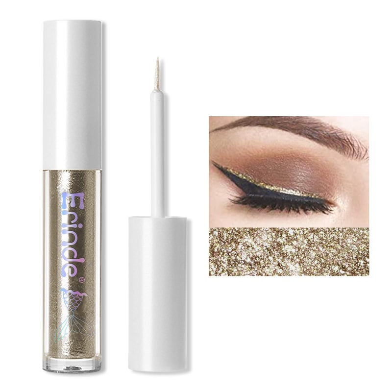 Erinde Liquid Glitter Eyeshadow Eyeliner Metallic Shimmer Glitter Eyeshadow Liner High Pigment Colored Eyeliner Waterproof Long Lasting Sparkle Makeup for Women Sunset Champagne - Image 2