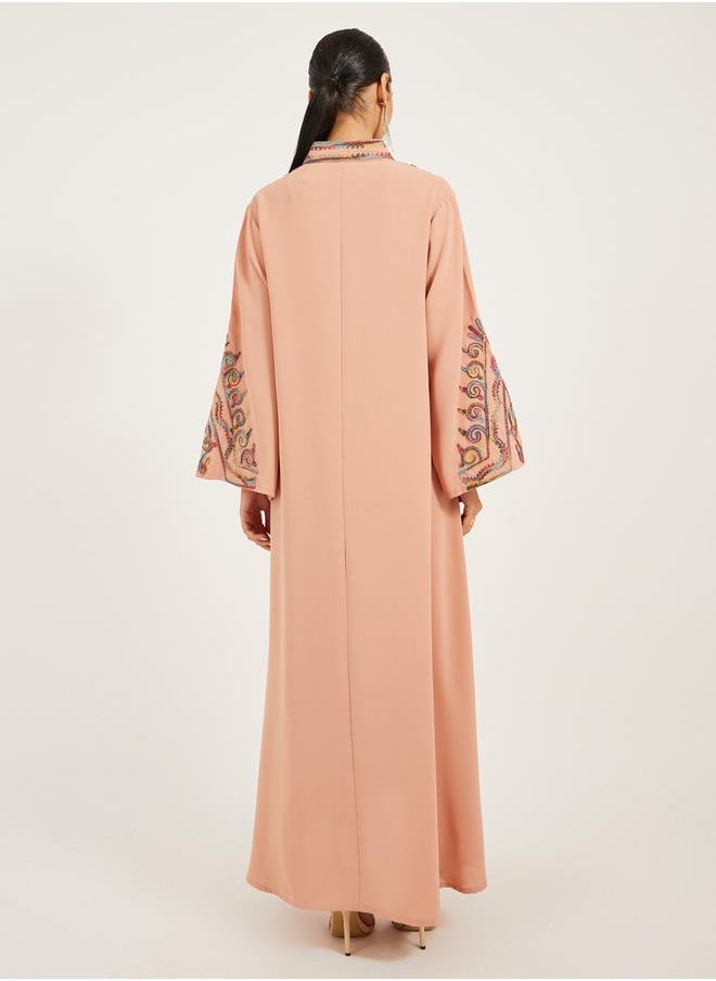 Styli Embroidered Stand Collar A-Line Jalabiya  - Image 5