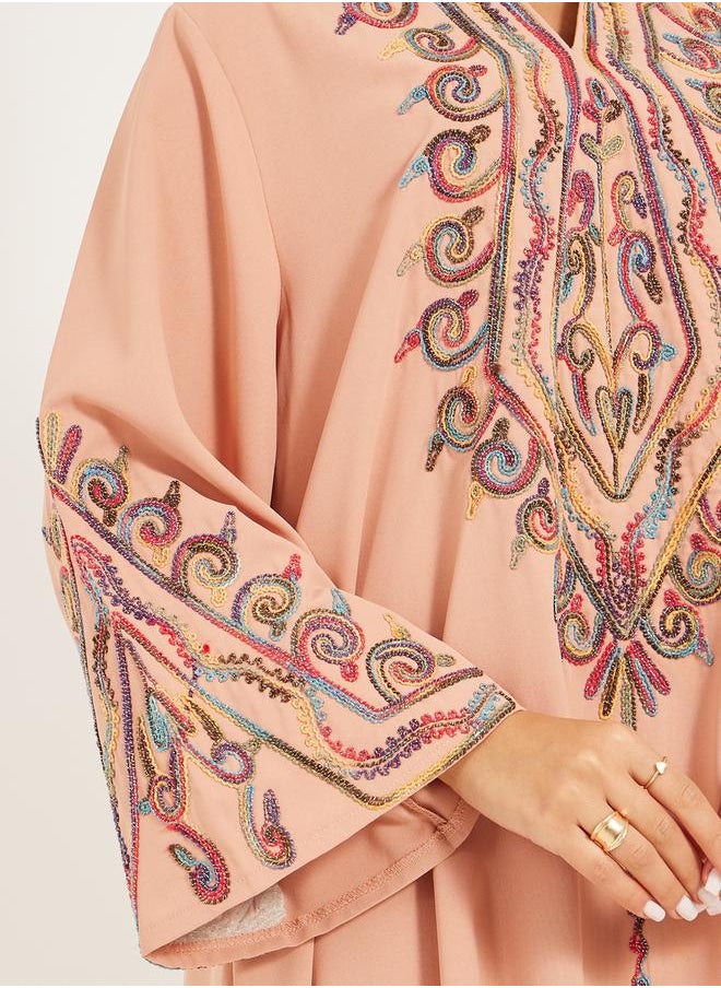 Styli Embroidered Stand Collar A-Line Jalabiya  - Image 4