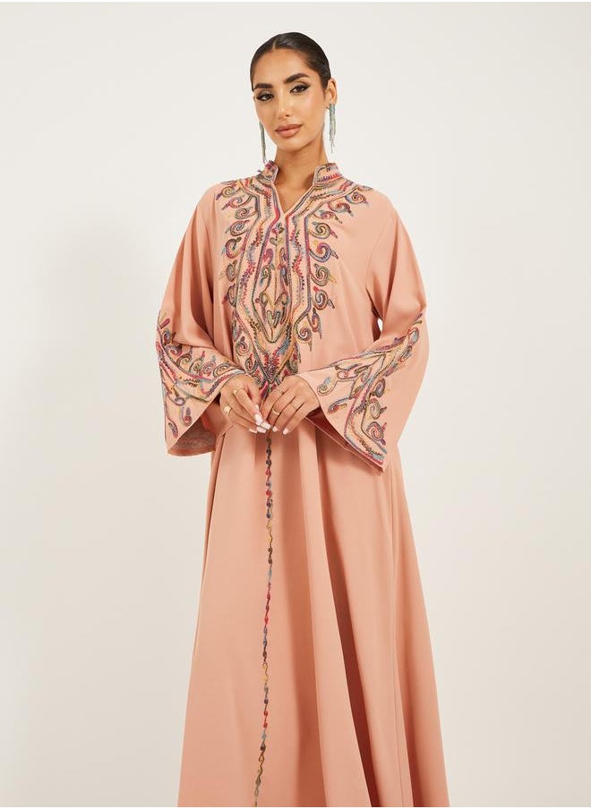Styli Embroidered Stand Collar A-Line Jalabiya  - Image 3