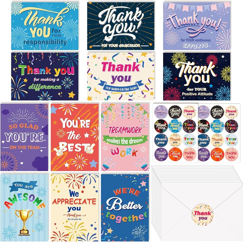 Konsait 24 Sheets Employee Appreciation Cards with Envelopes Stickers 12 Designs Thank You Cards for Employees Appreciation Work Anniversary 6x4 in Staff Appreciation Cards - Image 1