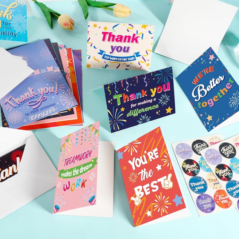 Konsait 24 Sheets Employee Appreciation Cards with Envelopes Stickers 12 Designs Thank You Cards for Employees Appreciation Work Anniversary 6x4 in Staff Appreciation Cards - Image 4