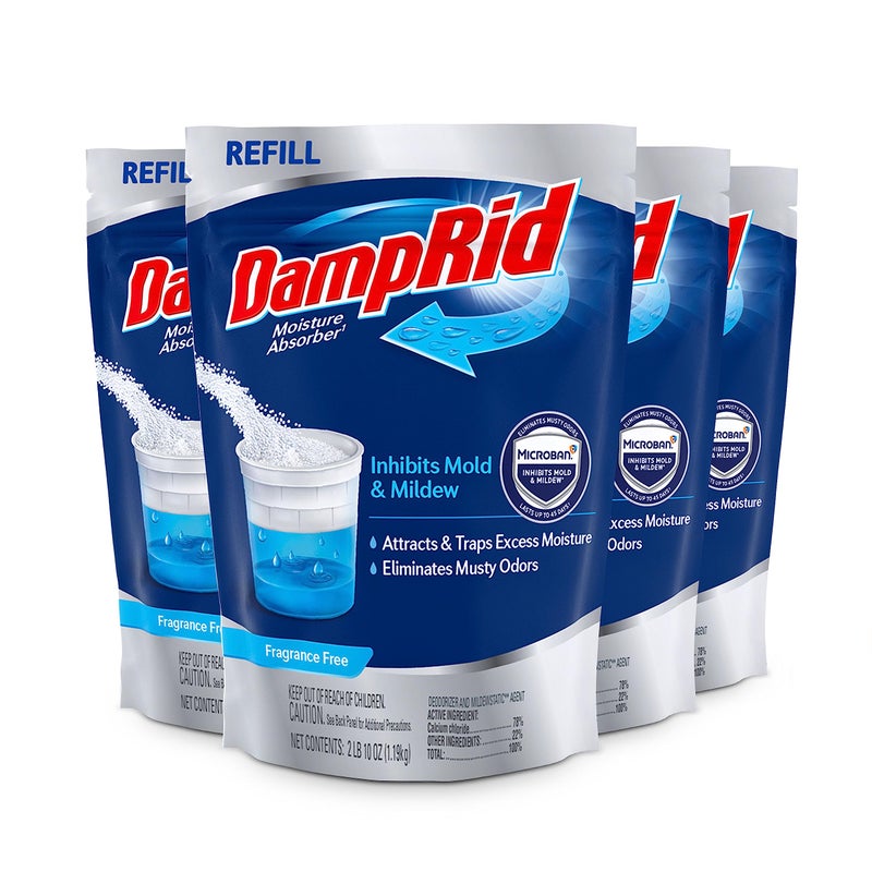 DampRid Refill Bag, 42 oz., 4-Pack - Fragrance Free Moisture Absorbers for Rooms with Excess Humidity, Long-Lasting, Inhibits Mold & Mildew - Image 1