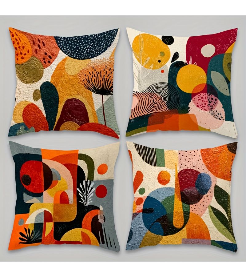 Geometric Cushion Covers 4Pcs 17x17 Inch Multicolor Square Pillow Case with Zipper - Image 1