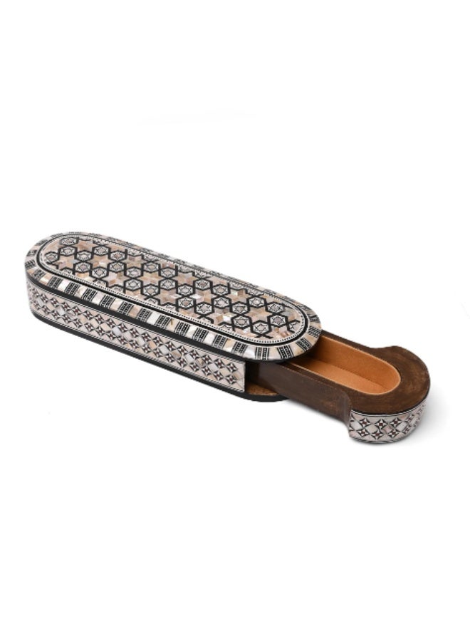 Handmade Oval Wooden Jewelry & Bracelet Box with Drawer Inlaid with Natural Shell & Mother of Pearl, Multicolor - Size 25x8x4.5 cm - Image 2