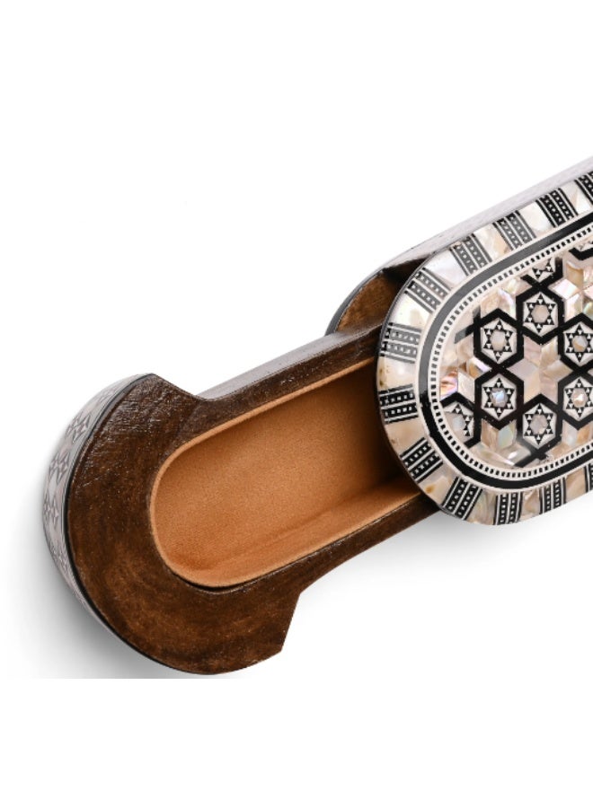 Handmade Oval Wooden Jewelry & Bracelet Box with Drawer Inlaid with Natural Shell & Mother of Pearl, Multicolor - Size 25x8x4.5 cm - Image 4