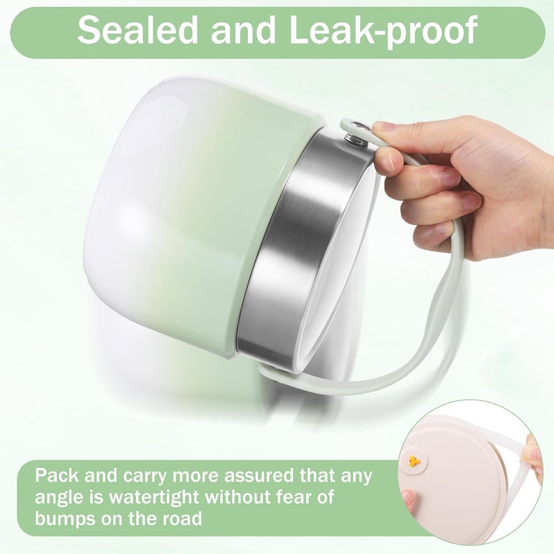 1.5L double-layer stainless steel insulated Food Tank (with folding spoon and storage bag) Green - Image 4