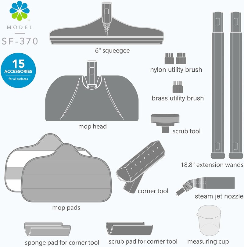 Steamfast Steamfast SF370 Canister Cleaner with 15 AccessoriesAllNatural ChemicalFree Pressurized Steam Cleaning for Most Floors Counters Appliances Windows Autos and More 64 inches White  - Image 3
