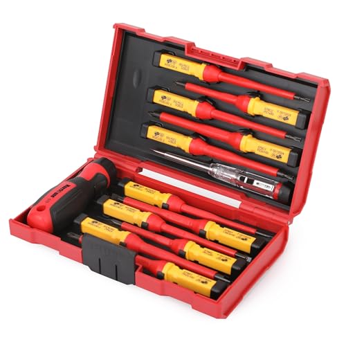 HURRICANE 13 Piece 1000V Insulated Electrician Screwdriver Set CrV Magnetic Tip 4 slotted 2 Phillips 2 Pozidriv 3 Torx 1 Electroprobe and 1 handle Ideal for Professional Home Repair - Image 1