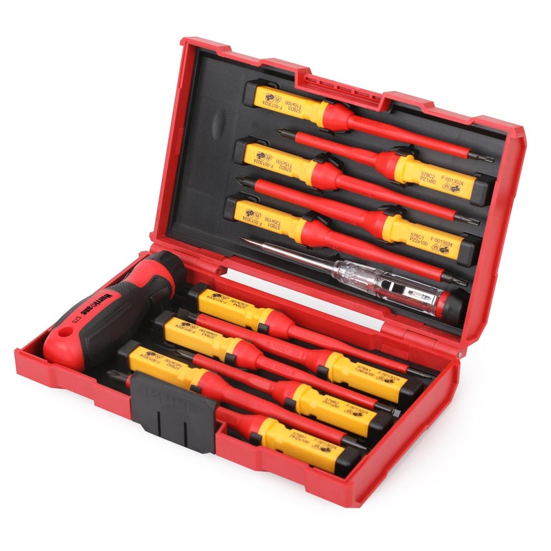 HURRICANE 13 Piece 1000V Insulated Electrician Screwdriver Set CrV Magnetic Tip 4 slotted 2 Phillips 2 Pozidriv 3 Torx 1 Electroprobe and 1 handle Ideal for Professional Home Repair - Image 2
