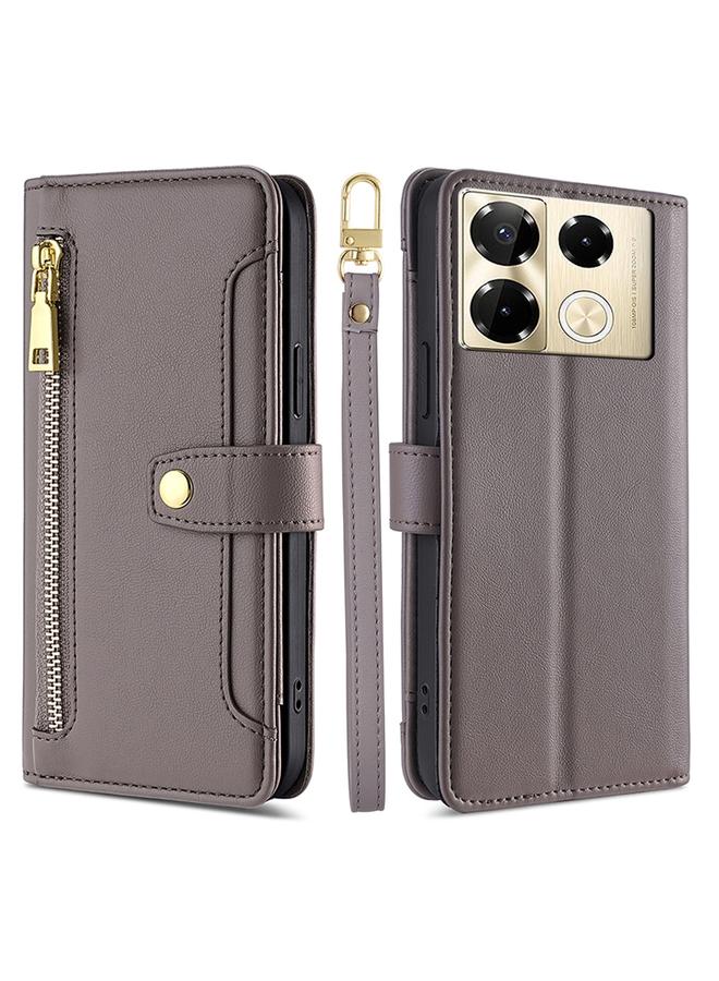 زبون جراب هاتف Infinix Note 40 Pro 4G من جلد الأغنام بتصميم متقاطع مع سحاب ومحفظة جلدية - Image 1