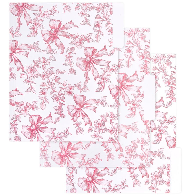 Quera 12 Pack Pink Bow Floral Decorative File Folders Letter Size(9.5 x 11.5) Bowknot Coquette File Pockets Fashion Folders with 1/3 Cut Tab for Home Office Classroom Supplies - Image 1